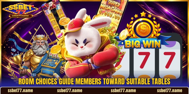 Room choices guide members toward suitable tables Room choices guide members toward suitable tables